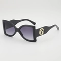Chic oversized square sunglasses in black with purple gradient lenses and gold logo - Black Frame Double Gray Lens