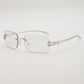 Y2K rimless square glasses with silver metal star temples and blue light lenses - Blue Lens