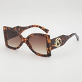 Oversized tortoise shell sunglasses with gradient brown lenses and gold logo detail - Tortoiseshell Frame Brown Lens