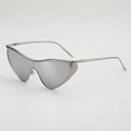 Occhiali da sole cat-eye argento futuristici con montatura effetto metallo liquido - Montatura Argento Lente Specchiata Bianca