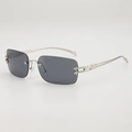 Y2K frameless rectangular sunglasses with silver star accents and dark lenses - Grey Lens