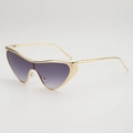 Occhiali da sole cat-eye dorati futuristici con lenti viola sfumate e montatura in metallo - Montatura Oro Lenti Grigio Sfumato
