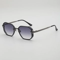 Lunettes de soleil octogonales vintage en métal avec verres dégradés gris - Monture Noir Gun Verres Double Gris