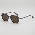 Retro octagonal metal sunglasses with brown lenses and black trim for men and women - Gunmetal Frame Tea Lens