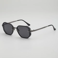 Octagonal metal sunglasses with black lenses and textured gunmetal frame for men and women - Black Gunmetal Frame Grey Lens