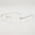 Y2K rimless square sunglasses with silver star accents and hollow metallic temples - Red Mirrored