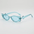 Occhiali da sole blu traslucidi a forma di pipistrello con design a fiamma e stanghette - Montatura Blu Trasparente Lente Blu