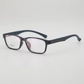Ultralight retro square purple semi-transparent eyewear frames shown from a 45-degree angle - Transparent Grey Frame Blue Legs