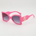 Square oversized bright pink sunglasses with gradient grey lenses and gold logo detail - Dark Pink Frame Gradient Grey Lens