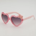 Pink glitter heart-shaped sunglasses for girls with a decorative bow and side pattern - Pink Frame Gradient Grey Lens