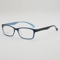 Vintage navy blue TR90 rectangular eyeglass frames with matte black temples and light blue patterns - Blue Frame