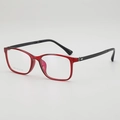 Montatura per occhiali rettangolare rossa con aste nere e finitura trasparente unisex - Montatura Rossa Aste Nere Lente Piana