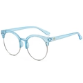 Montura de gafas redonda para niños en azul claro transparente y metal plateado - Marco azul