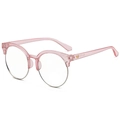 Montatura rotonda rosa trasparente a semicerchio con bordo inferiore in metallo argento - Montatura Rosa