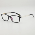 Classic black TR90 rectangular glasses frames with artistic patterned temples at 45 degree angle - Black Frame White Temples