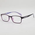 Classic square TR90 eyeglasses frame in black and purple with 45-degree angle view - Black Frame with Purple Temples