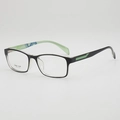 Classic black TR90 square glasses frames with green striped temples shown at a 45-degree angle - Black Frame with Green Interior