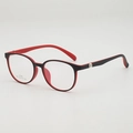 Ultralight TR90 round frame eyeglasses with a stylish black and red bicolor finish - Plain Lens / Black Outer Red Inner