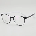 Retro black and white TR90 round frame glasses with lightweight and flexible temple design - Plain Lens / Black Outer White Inner