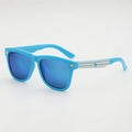 Kids blue reflective sunglasses with silver star studs and striped temples KLP2253 - Blue Frame Blue Mirror Lens