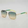 Fashion double-bridge pilot sunglasses with gold frame and green-yellow gradient lenses - UV400 Protection / Gold Frame Green Tea Lens