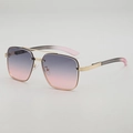 Retro pilot sunglasses with gold double bridge and blue to pink gradient lenses - UV400 Protection / Gold Frame Gray Pink Lens
