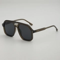 Retro pilot sunglasses in navy blue with oversized square frames and UV400 protection - Olive Green Grey