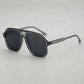 Navy blue aviator sunglasses with UV400 protection and transparent grey double bridge frame - Translucent Grey Frame Grey Lens