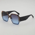 Square tortoise and blue gradient sunglasses with thick geometric temples for women - Tortoise Blue Gradient Frame Blue Lens