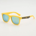 Kids trendy yellow full frame sunglasses with blue green reflective mercury lenses - Yellow Frame Gold Mercury