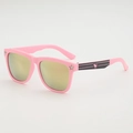 Pink trendy kids sunglasses with gold mirrored lenses and silver star accents - Pink Frame Pink Mirror