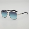 Lunettes de soleil pilote sans monture, cadre argenté et verres dégradés bleus - Protection UV400 / Monture Argent Verres Gris Vert