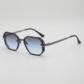 Retro octagonal metal sunglasses with gradient blue-grey lenses and black frame - Gunmetal Frame Grey Blue Gradient