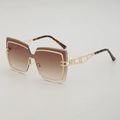 Oversized square sunglasses with brown gradient lenses and hollow metal temples - UV400 Protection / Gold Frame Tea Gradient