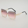 Fashion oversized square sunglasses with purple gradient lenses and hollow metal frames - UV400 Protection / Gold Frame Gradient Pink