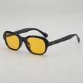 Lunettes de soleil rétro à monture ovale noire verres jaunes et rivets argentés - Monture Noire Verres Jaunes