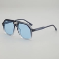Donkerblauwe aviator zonnebril met transparant montuur en dubbele brug voor dames - Blauw Verloop Montuur Blauwe Lenzen