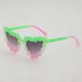 Occhiali da sole a cuore per bambini con montatura floreale sfumata verde e rosa - Montatura Sfumata da Verde a Rosa (Lenti Grigie Doppie)