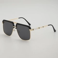 Lunettes de soleil carrées en métal pour hommes avec double pont et détails dorés gris - Lentille Grise