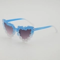 Kids heart shaped sunglasses with 3D flower frame and blue white gradient finish - Blue to Clear Gradient Frame (Double Gray Lenses)
