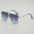 Lunettes de soleil aviateur en métal argenté pour hommes avec verres dégradés bleus - Dégradé Gris à Bleu