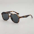 Retro tortoise shell aviator sunglasses with double bridge frame and dark grey lenses - Tortoise Frame Grey Lens