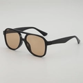 Retro double bridge aviator sunglasses with black frame and amber lenses for men - Black Frame Tea Lens