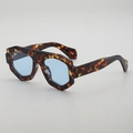 Gafas de sol carey irregulares con montura plana y cristales azul claro - Marco Carey Lente Azul