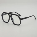 Black oversized aviator glasses with silver star accents and clear lenses - Black Frame Clear Lens