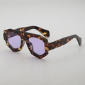 Lunettes de soleil à monture épaisse irrégulière léopard avec verres violets clairs - Monture Écaille Verre Violet