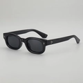 Classic black square acetate sunglasses with silver spearhead rivets and dark lenses - Black Frame Grey Lens