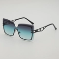 Trendy oversized square sunglasses featuring black metal frame and blue gradient lenses - UV400 Protection / Black Frame Green Gradient
