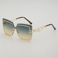 Oversized gold metal sunglasses with blue-yellow gradient lenses and geometric hollow temples - UV400 Protection / Gold Frame Green Yellow Gradient