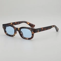 Retro tortoise shell square sunglasses with light blue lenses and silver rivets - Tortoiseshell Frame Blue Lens